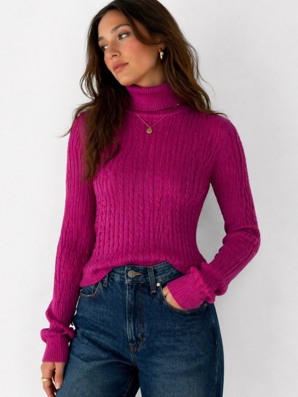 Evan Picone Pink 100% Cotton Ribbed Turtleneck Sweater NWT Small Y2K